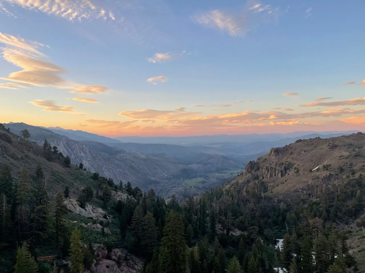 Evening light over an Alpine County canyon